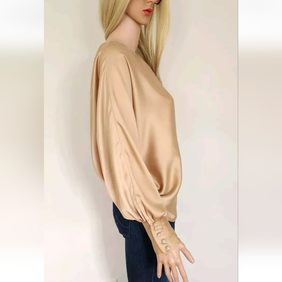 ZARA GOLD RHINESTONES BUTTONS SILKY FLOWY SATIN BLOUSE ONE SHOULDER TOP SMALL S - Picture 10 of 12